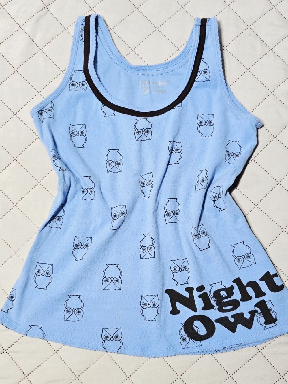 "Night Owl" Blue Graphic Sleep Tank Top Pajama Cami Size M No Boundaries
